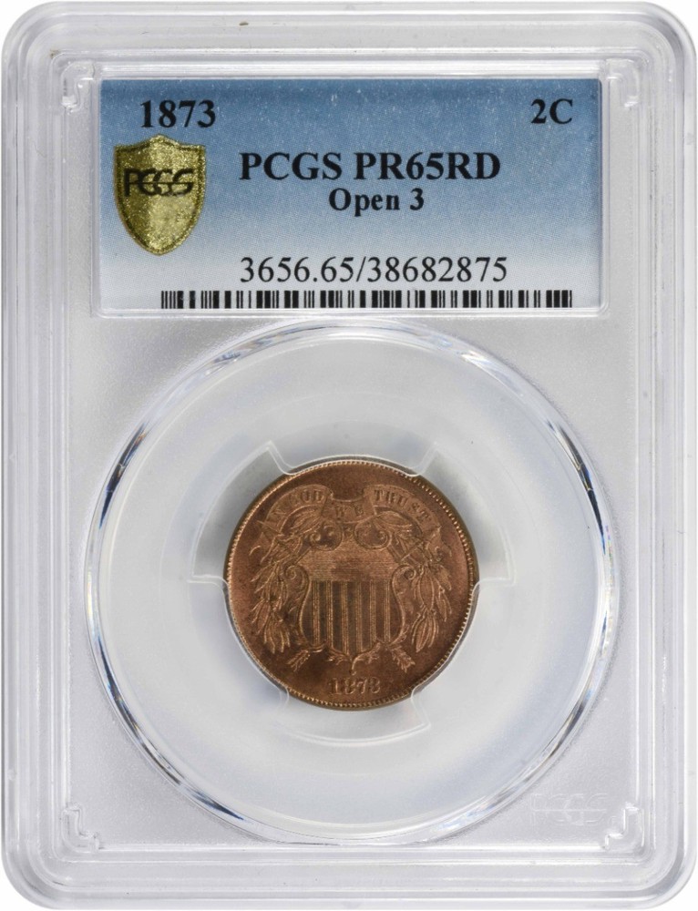 1873 Two Cent Piece Open 3 PR65RD PCGS