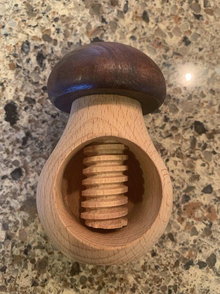 Mushroom Nutcracker made from Natural Solid Wood Handmade 3.5" tall Manual