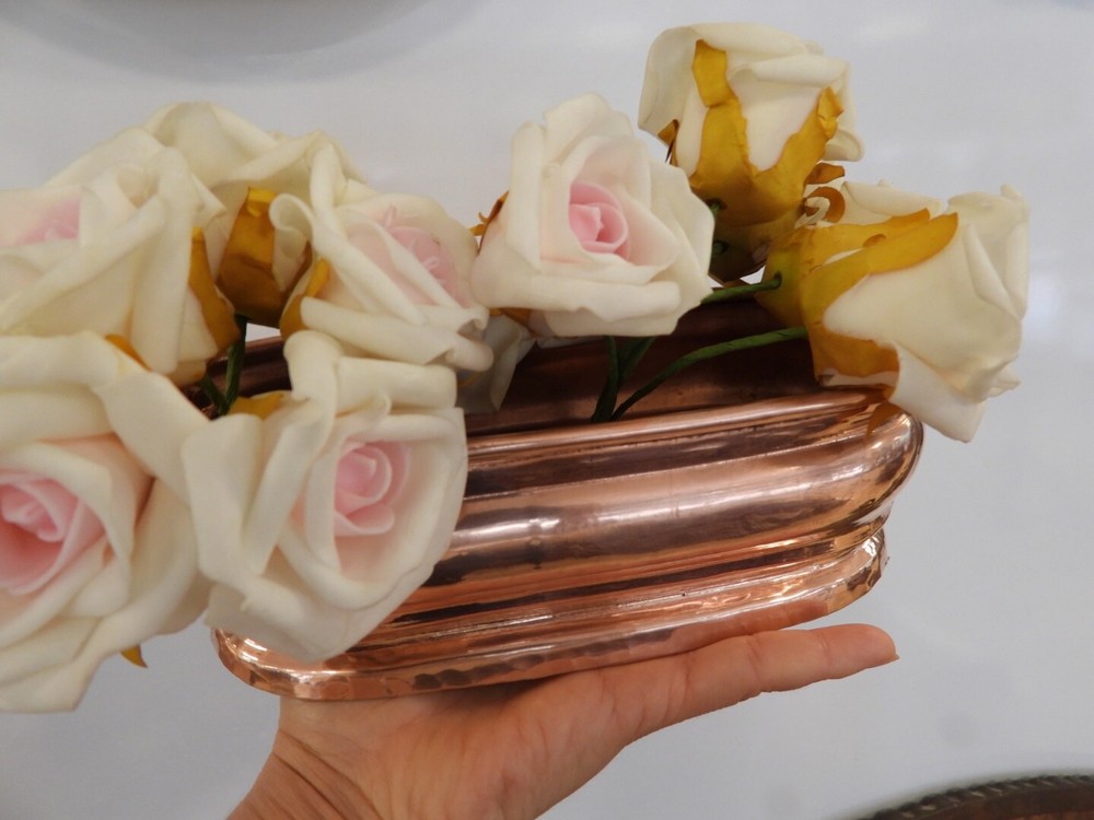 Small Handmade Oval Copper Planter