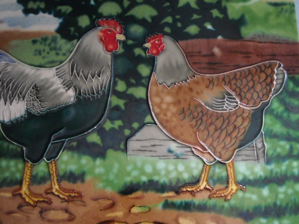Kitchen Backsplash Chicken Rooster Tile 14x11" Ceramic Wall Ceramic Signed BT
