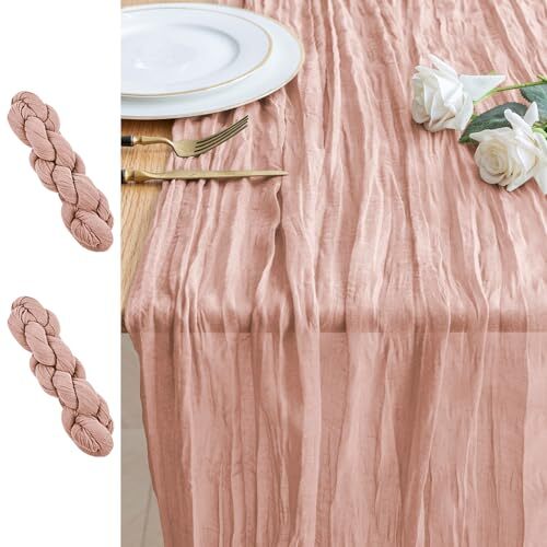 2PCS Table Runner Fall Cheesecloth 10FT Boho Gauze Cheese 2 Pack Dusty Pink