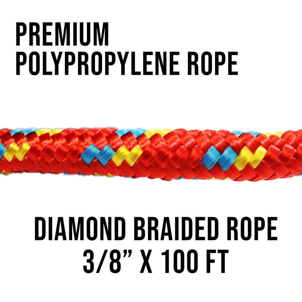 3/8" x 100' Utility Diamond Braided Polypropylene Multi Purpose Rope - BoxerTool