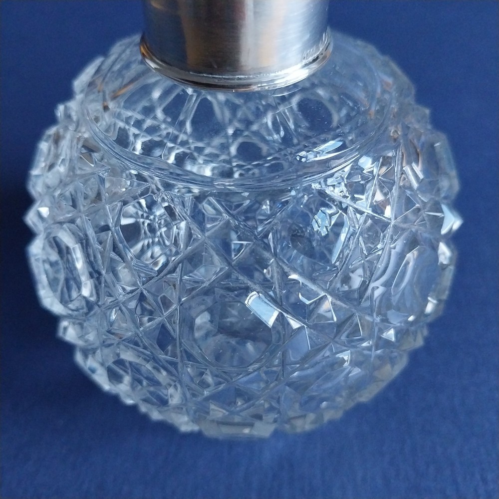 Silver Cap and Crystal Perfume Bottle 5"