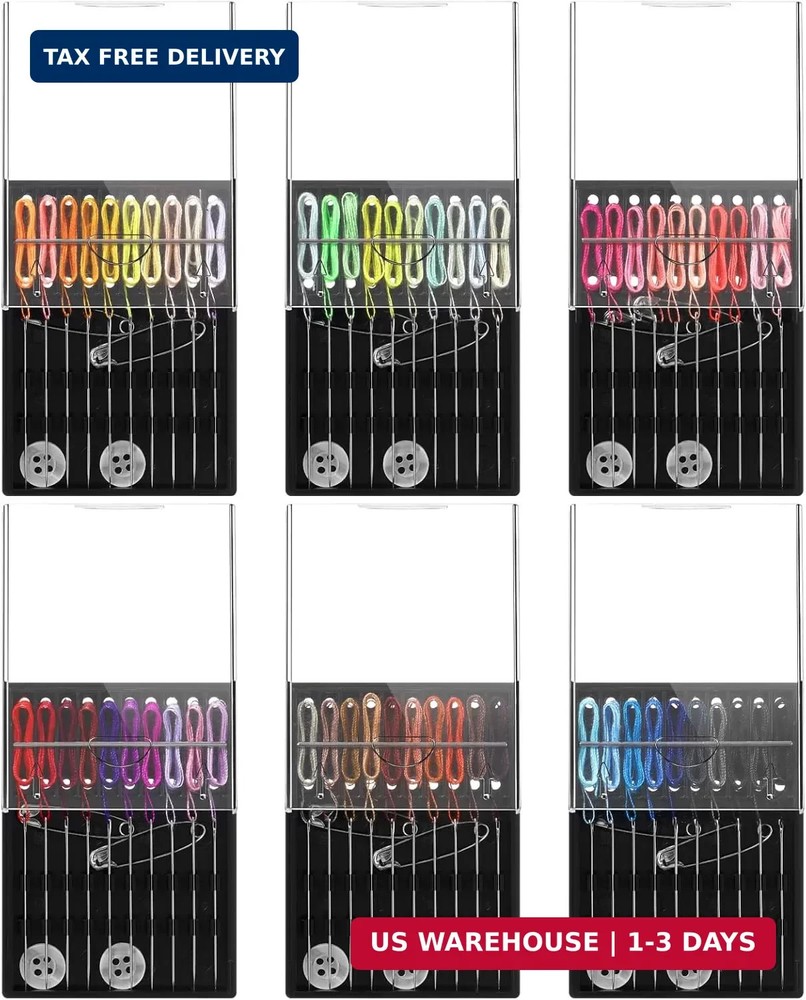 6 Boxes (60 Pcs) Pre Threaded Needle Kit Assorted Color (Mixed Color)