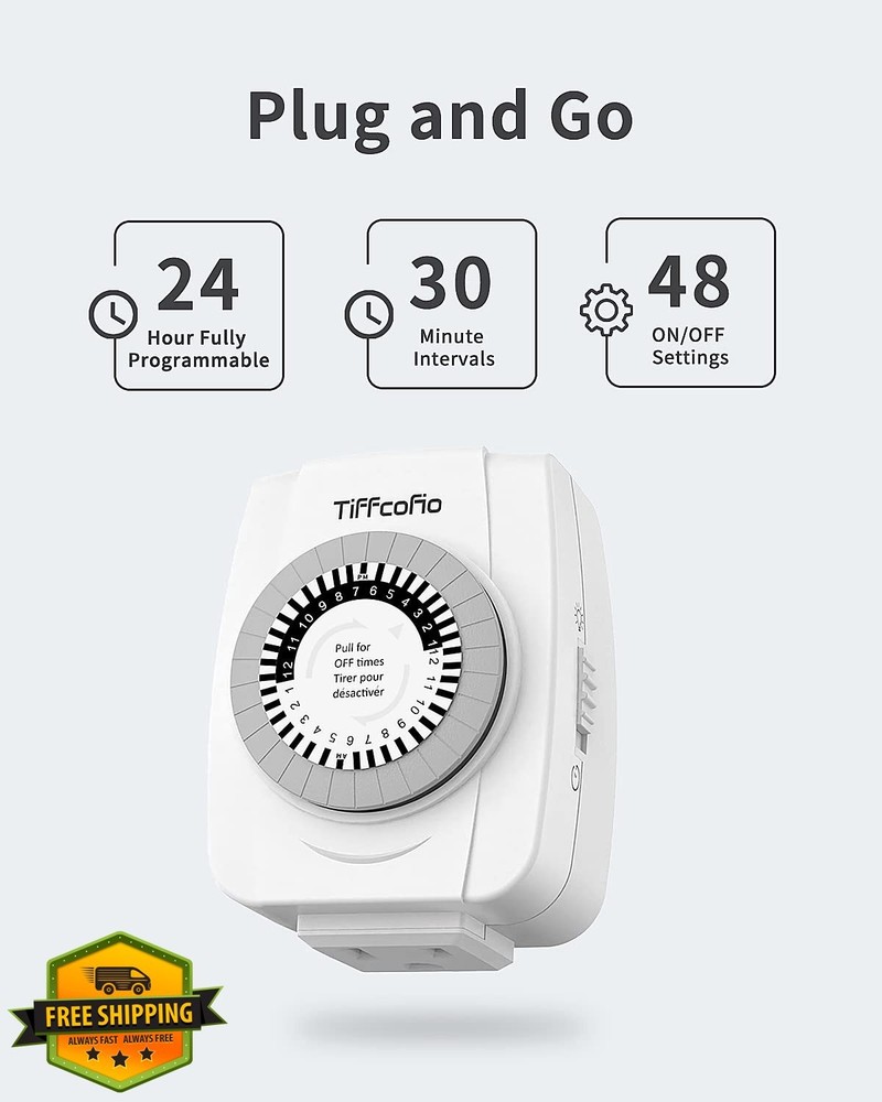 TiFFCOFiO 2 Pack Indoor Outlet Timer 24-Hour Programmable