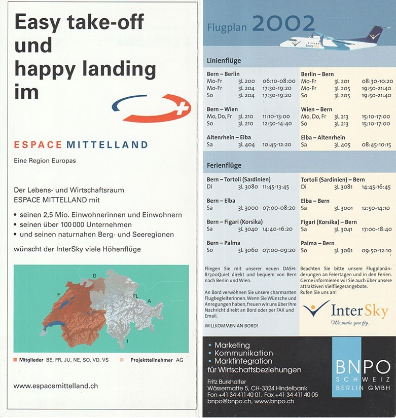 Intersky timetable 2002