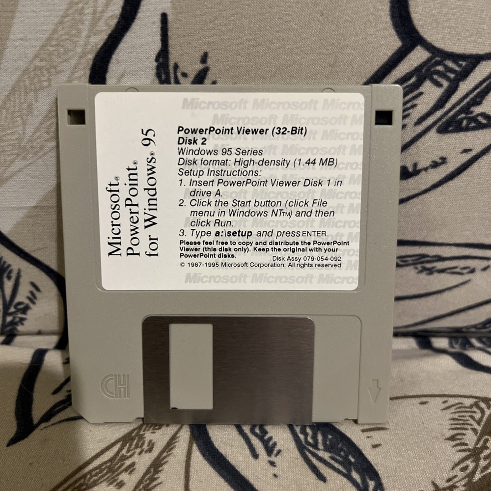 Vintage Microsoft PowerPoint Windows 95 PowerPoint Viewer (32-Bit) 3.5" Disk #2