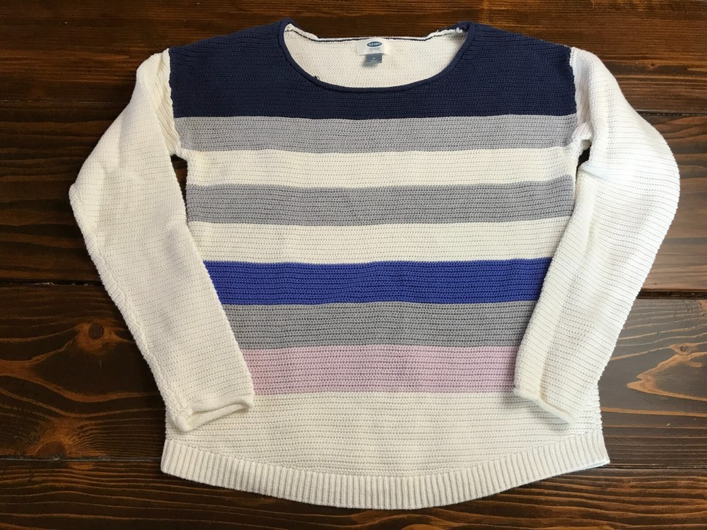Old Navy Sweater, Womens Medium, Cream Blue Gray, Pullover, Crew Neck