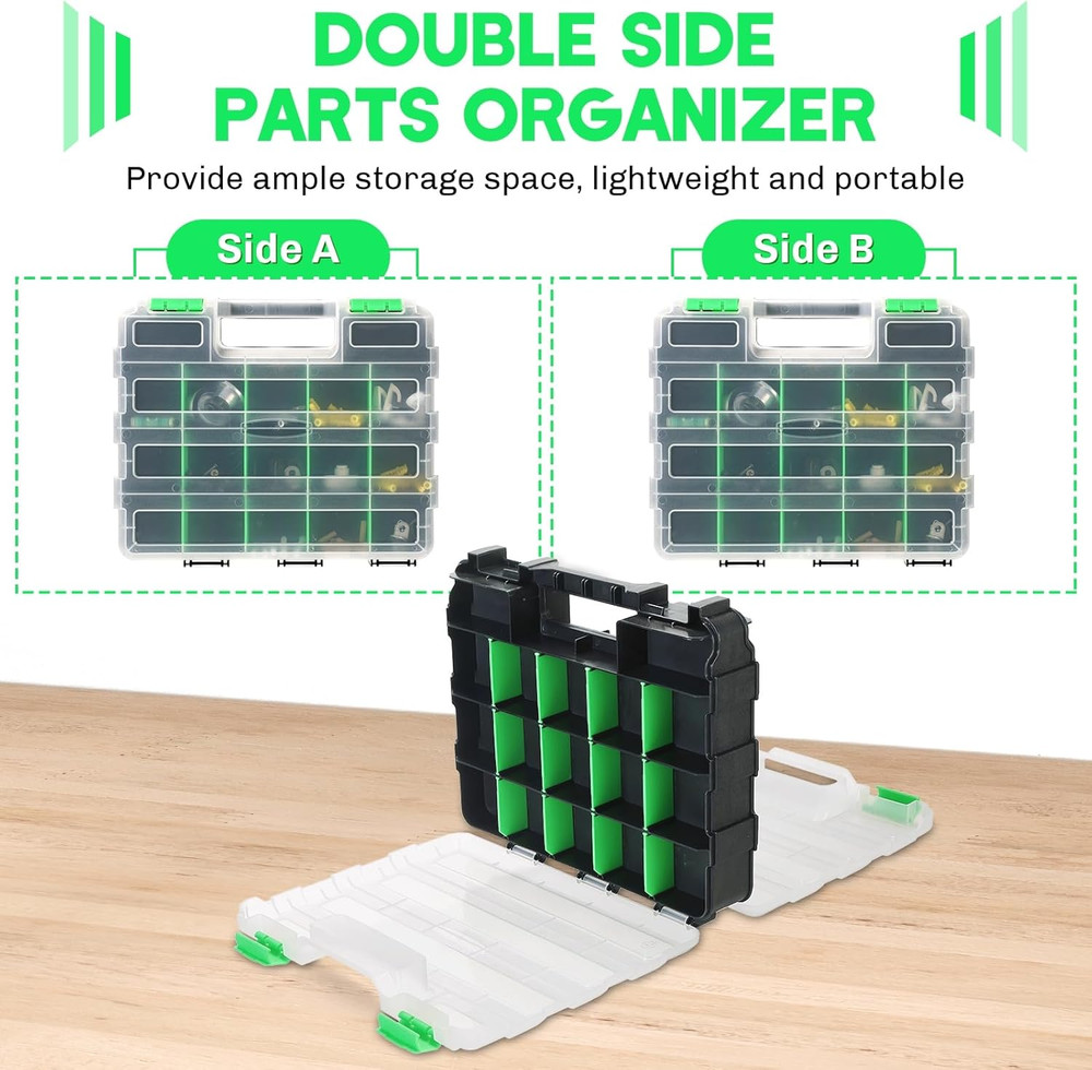 Small Parts Organizer | Storage Case Tools Box 34-Compartments Double Side Orga