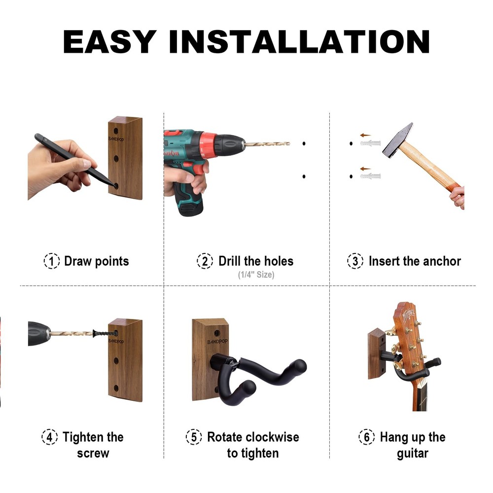 Bandpop Guitar Wall Mount 2 Pack - Black Walnut 2 Pack, 2 pack