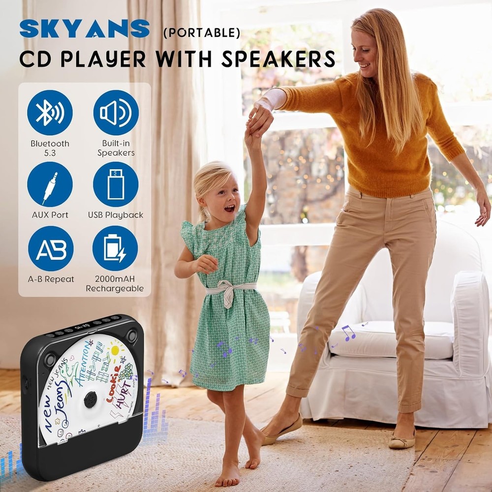 Portable CD Player Personal CD Players with Bluetooth for Car, Rechargeable S...