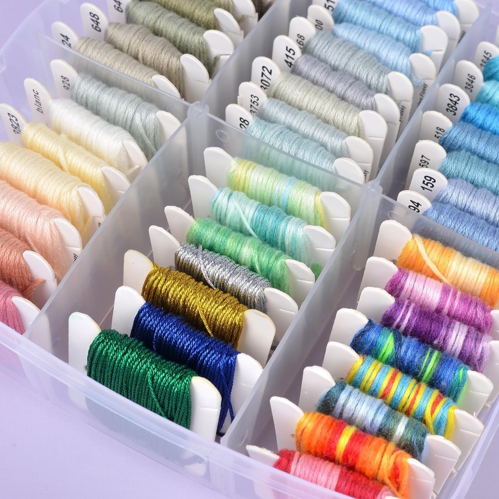 1080 Pack 200 Colors Embroidery Floss Kit Thread w Tools Beads Organizer Box Set