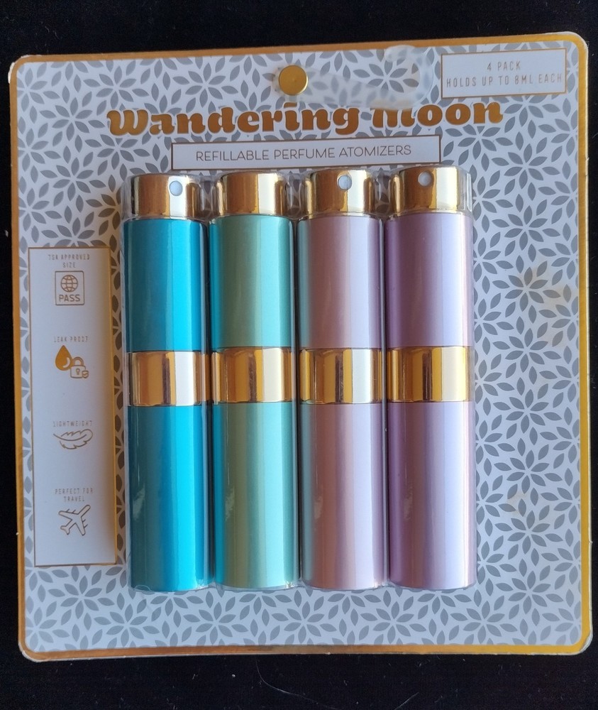 Perfume Atomizer Bottles-Refillable, 8 ml 4 pack  *NEW ON BOX*