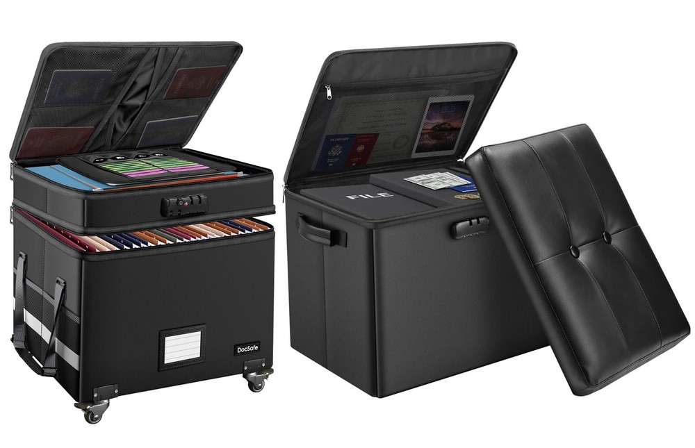DocSafe Fireproof Storage Ottoman with Lock+Rolling File Box