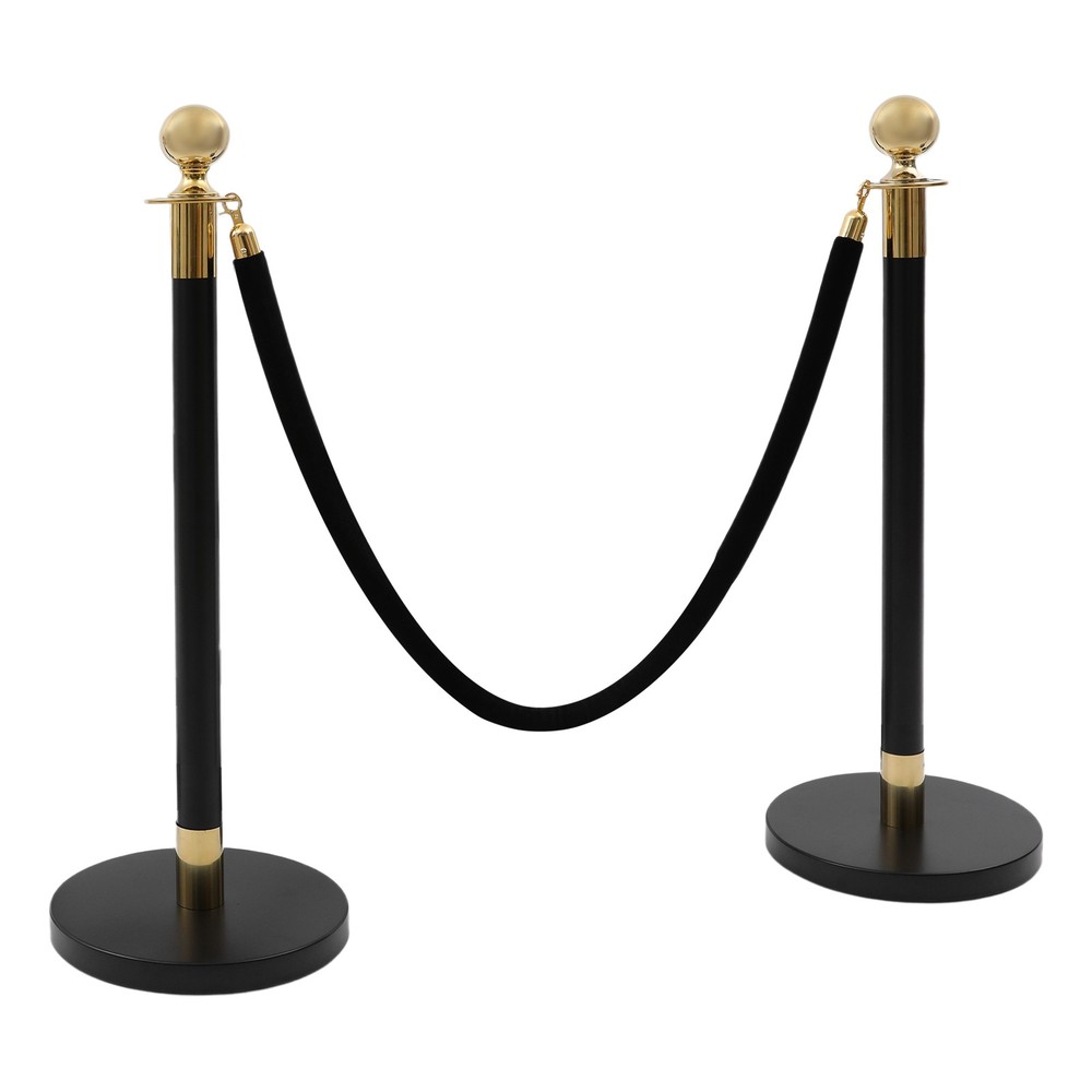 8PCS Black+Gold Stanchion Posts Queue Pole w/ 4 1.5M Ropes Crowd Control Barrier