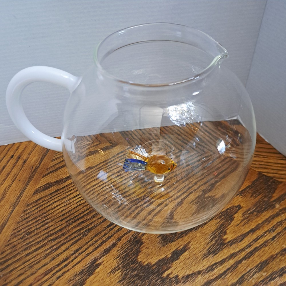 Clear Glass Fishbowl Pitcher With Goldfish Inside