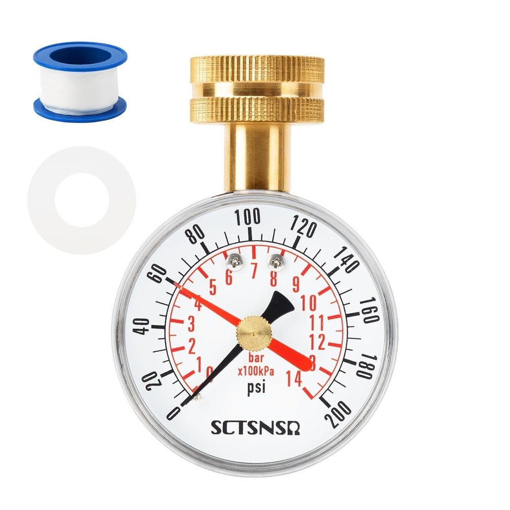 Accurate 0-200 PSI Water Pressure Gauge with Red Max Pointer, 2.5" Dial