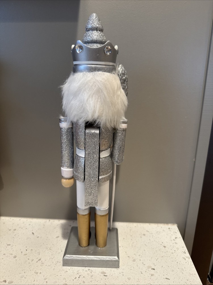 15" Wooden Christmas Nutcracker Soldier Decorations Silver Glitter