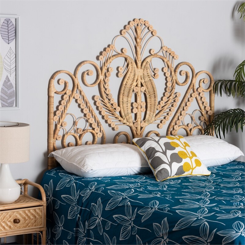 Baxton Studio Caelinus Natural Brown Rattan Queen Size Standalone Headboard