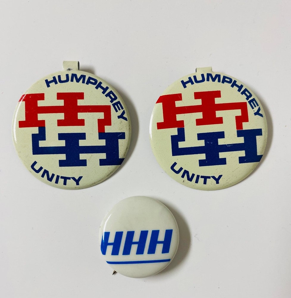 Vintage Original Herbert Humphrey Unity HH HHH Pin Button Pinback set