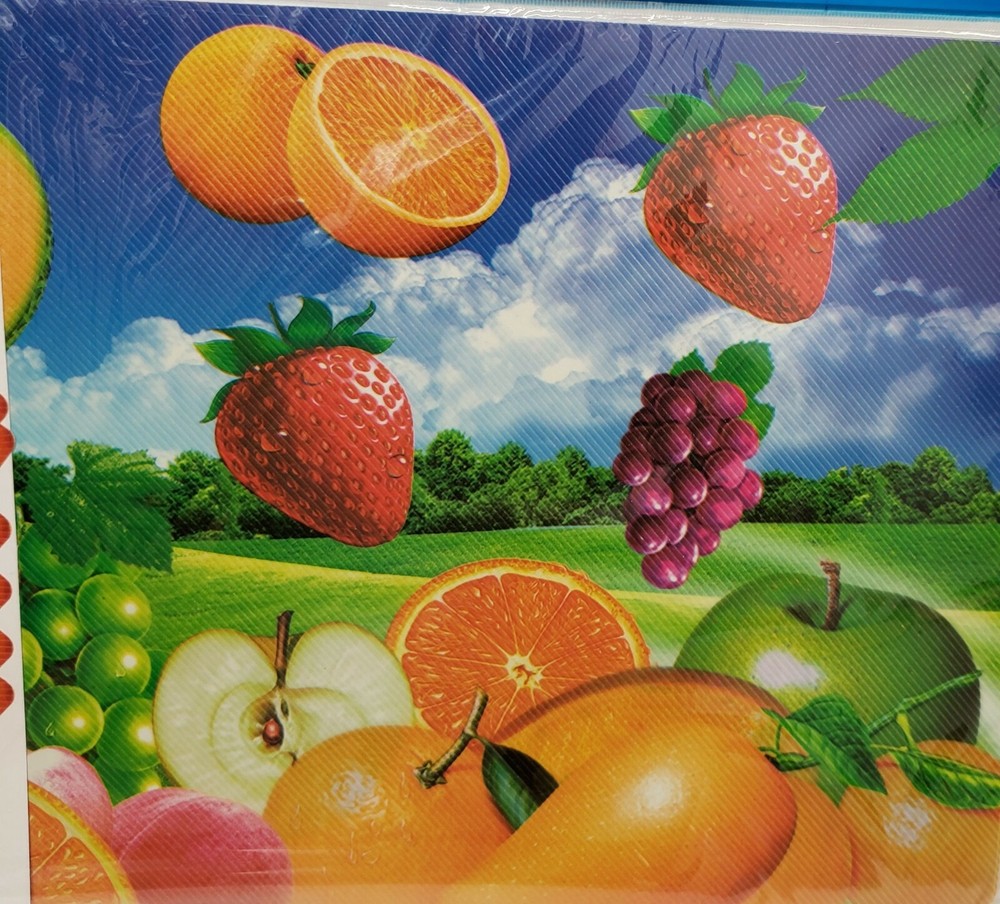12 pc Thin Plastic Kitchen Set: 6 PLACEMATS & 6 COASTERS, APPLES & FRUITS