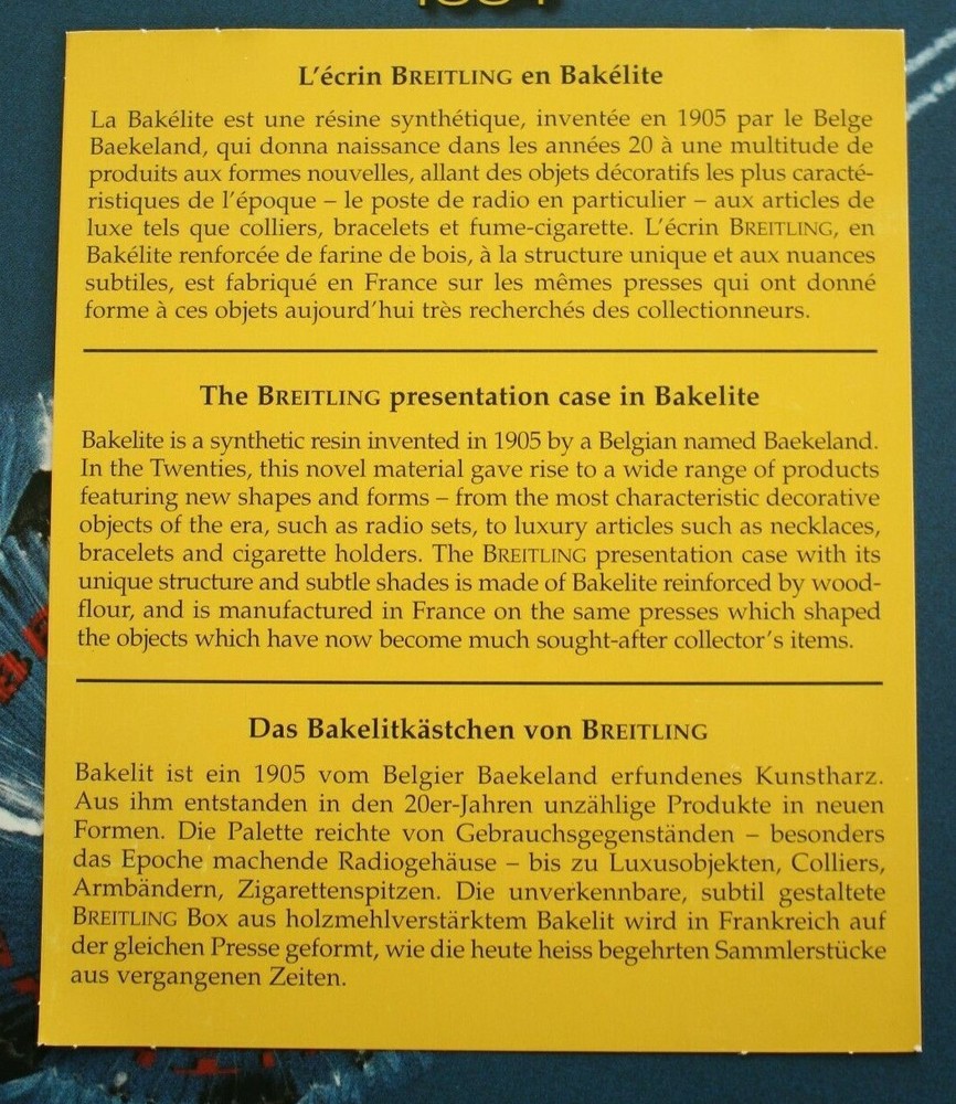 BREITLING BAKELITE CASE CARD REFERENCE INSTRUCTIONS MANUAL BOOK GUIDE BOOKLET