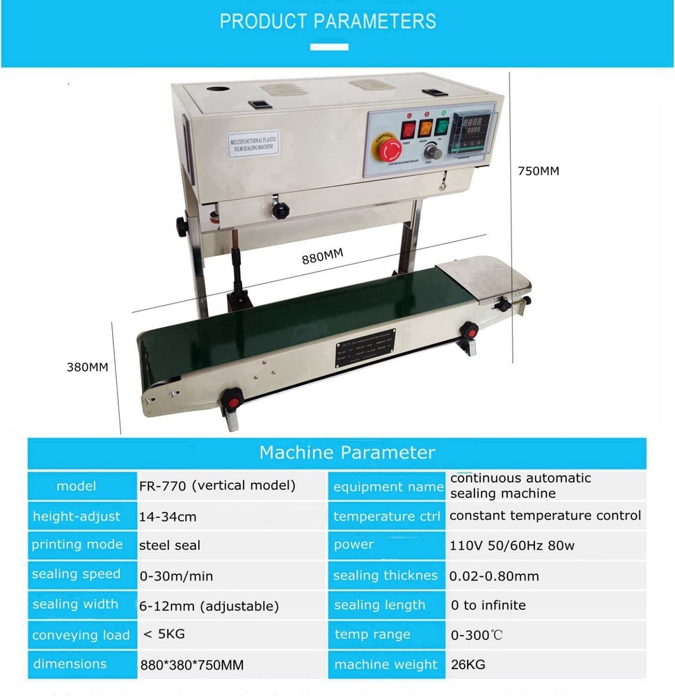 110V Vertical Type Digital Display Continuou Sealer Constant Temperature Control