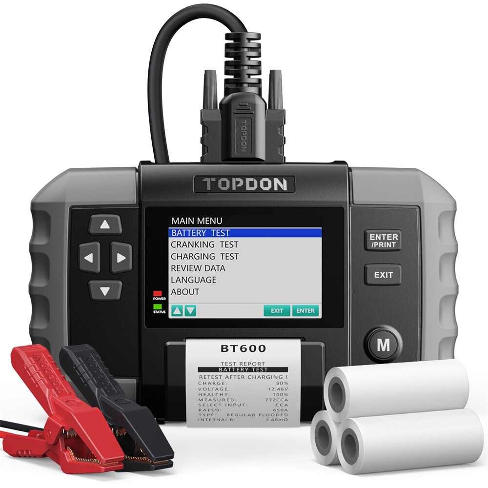 TOPDON BT600 12/24V Battery Tester with Printer - Fast, Accurate Analysis