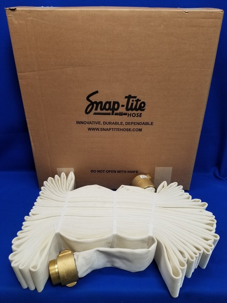 Snap-Tite Fire Hose, 50 ft, White, Polyester,  Fire Hose, Single Jacket, 2-1/2"