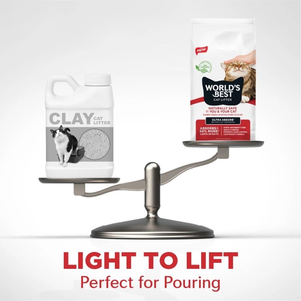 World’s Best Cat Litter Ultra Absorb Unscented, Made from Corn, Quick Clumping,