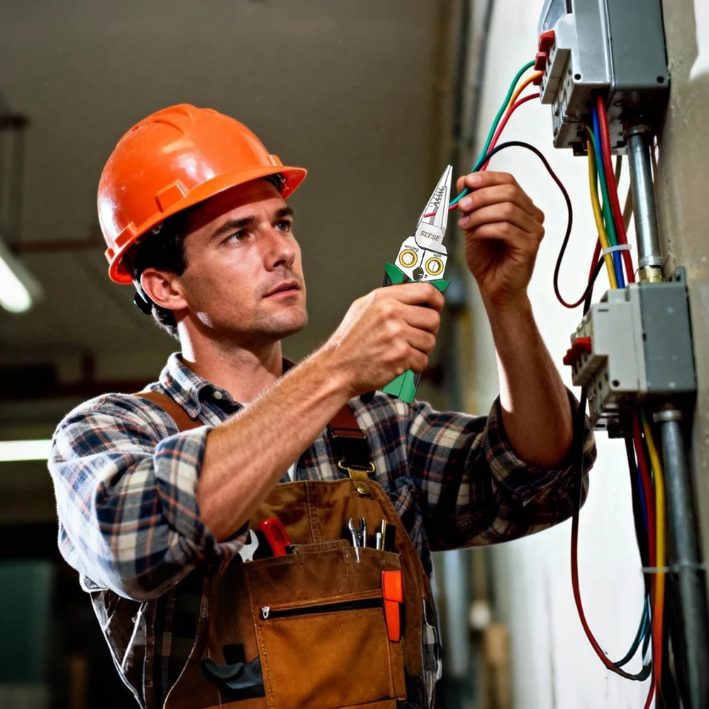 SEESE 8-in-1 Wire Stripper Pliers: Compact Portable Multi-Function Green