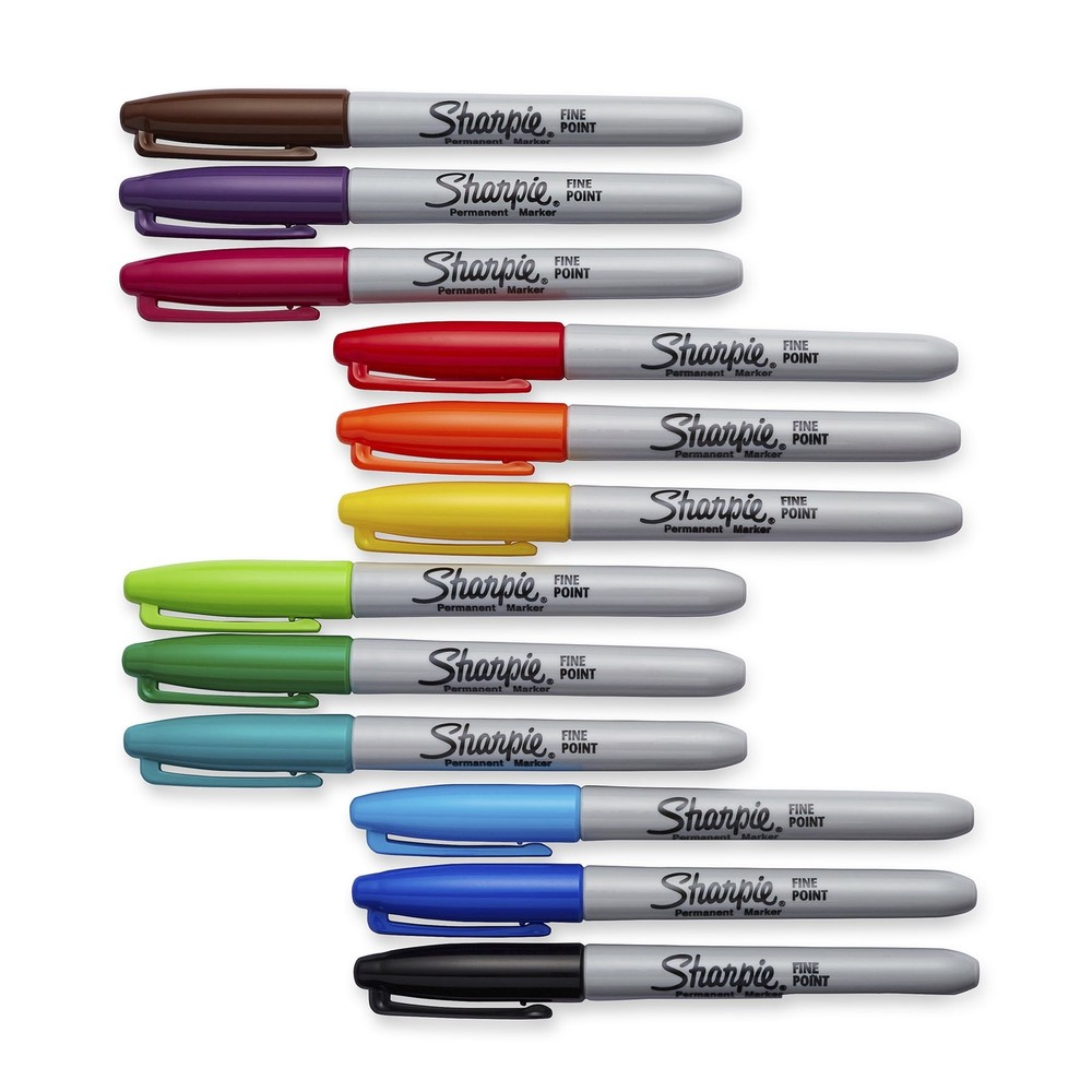 Sharpie Permanent Markers, Fine Point, Assorted Colors, 12 Count