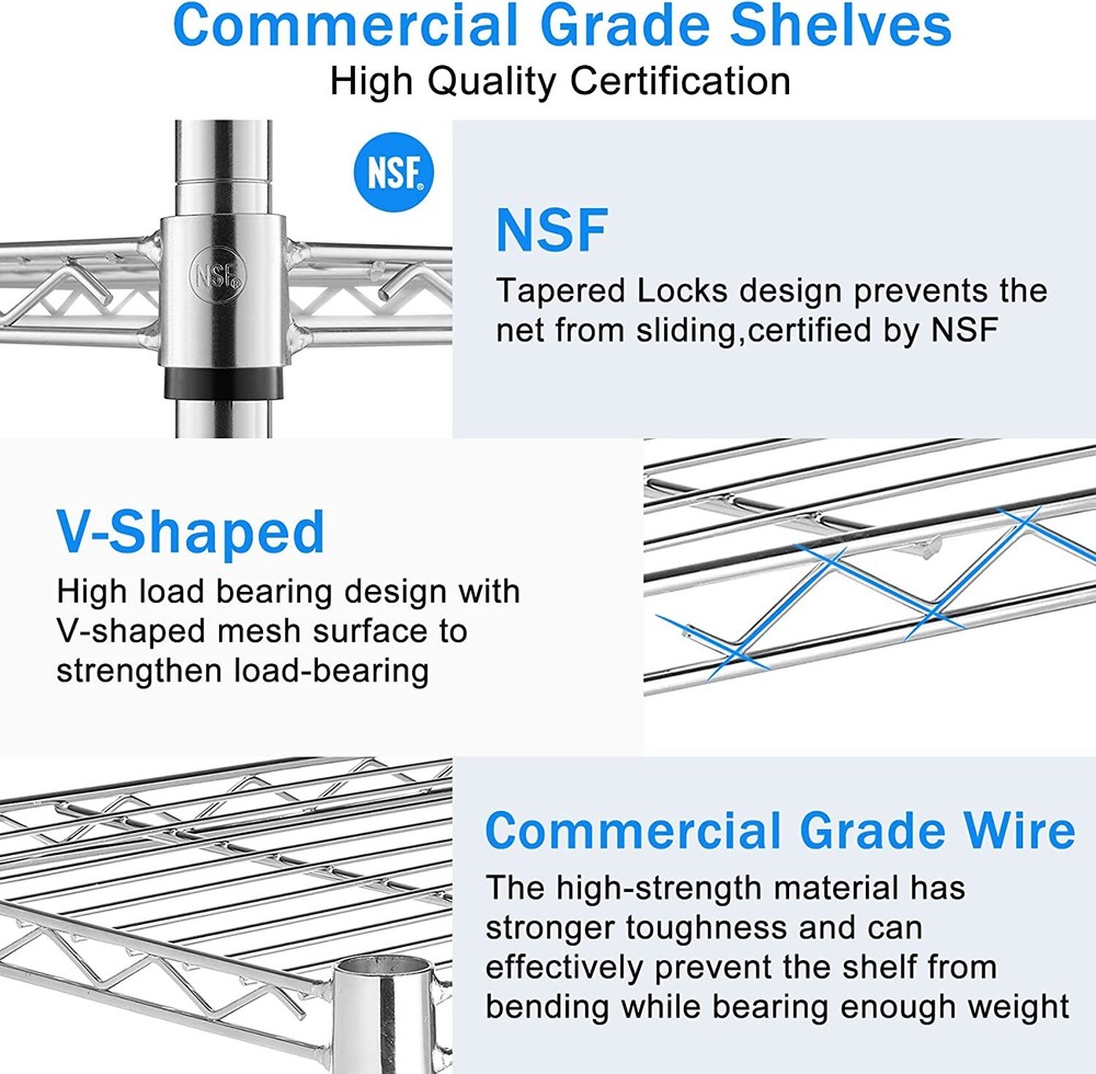 6 Tier Wire Shelving Unit Adjustable Heavy Duty Metal Shelf Storage Rack Chrome