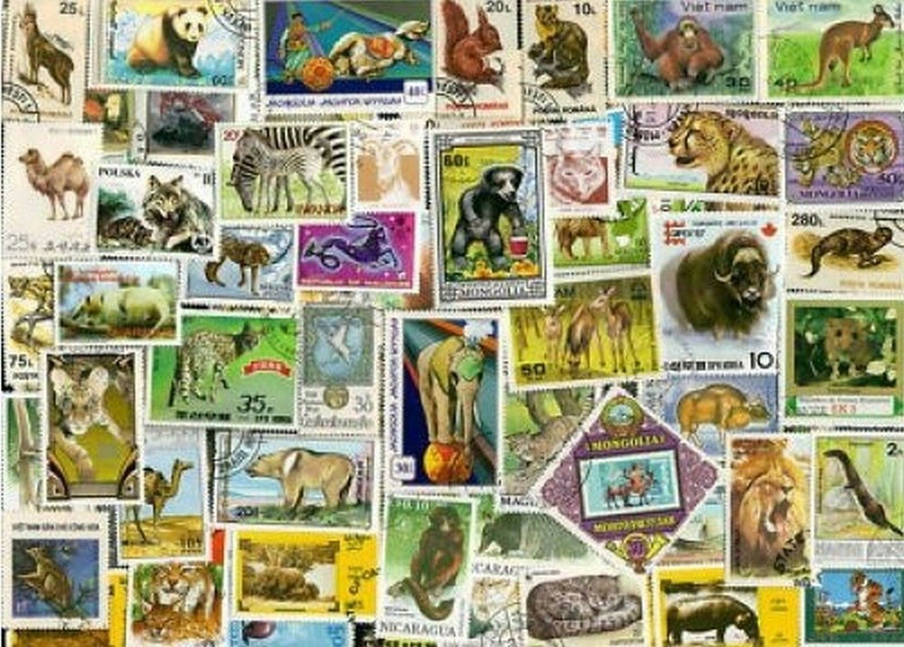 200 ALL DIFFERENT WILD ANIMALS ON STAMPS