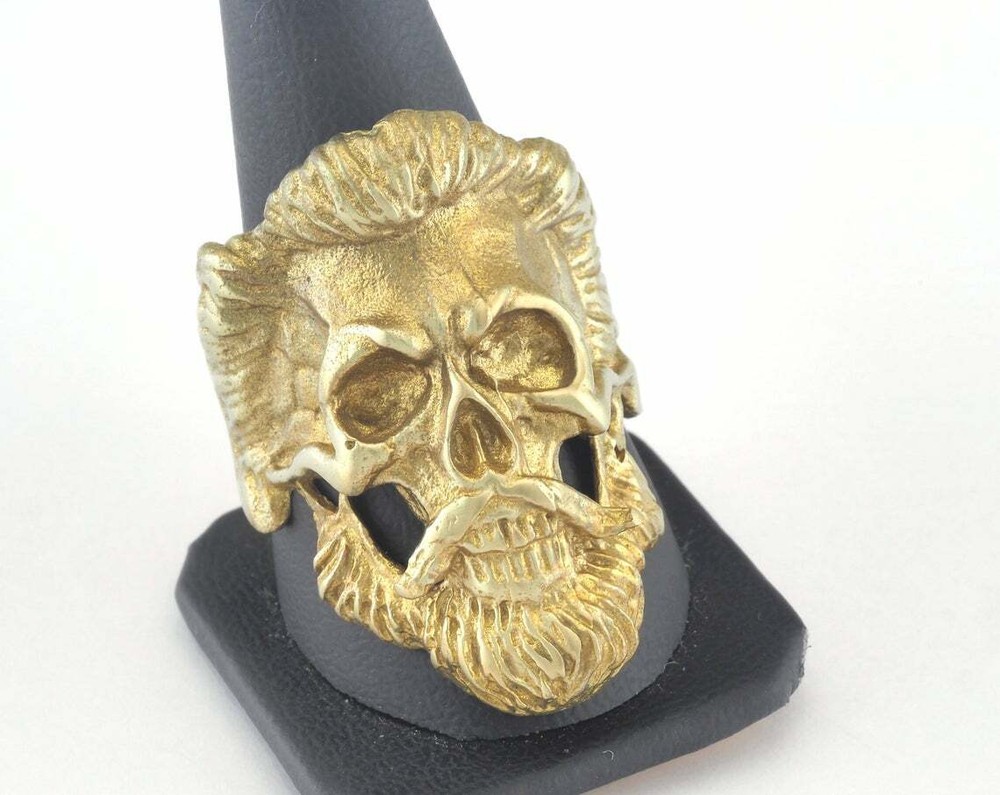 Pirate Skull Adjustable Ring Raw Brass (19mm 9US inner size) 2925