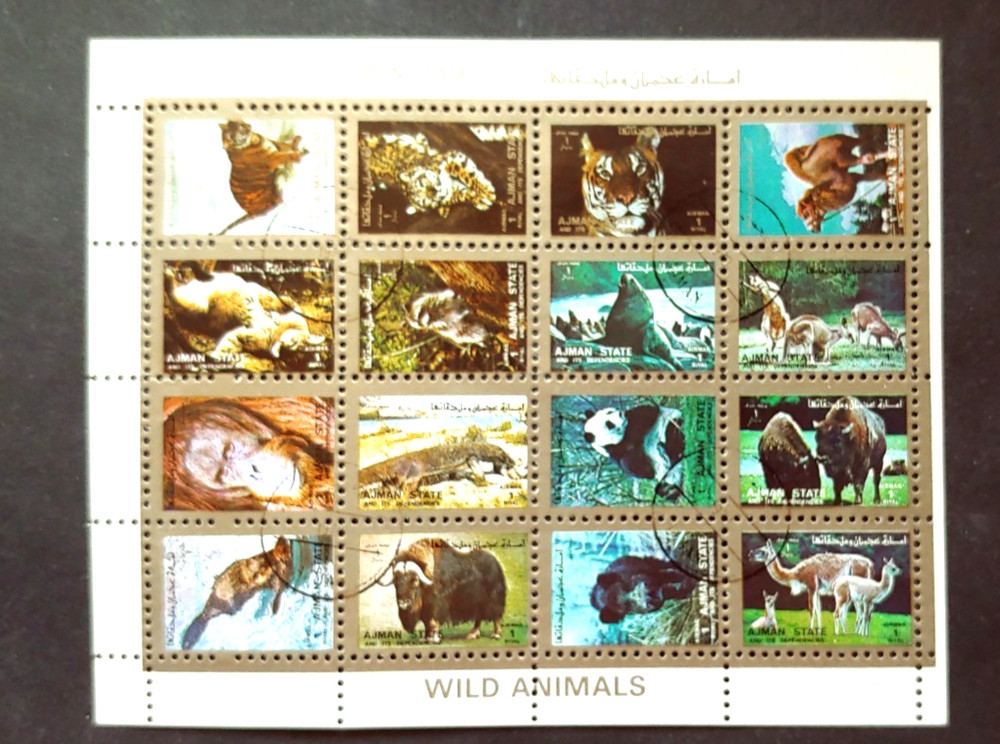WILD ANIMALS SHEET AJMAN STATE VF USED