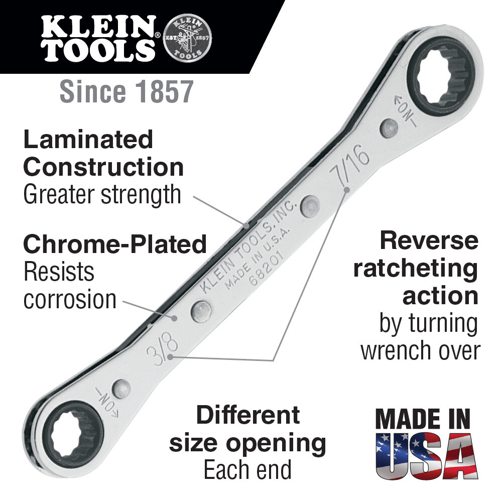 Klein Tools 68204 Ratcheting Box Wrench - 5/8" X 3/4"