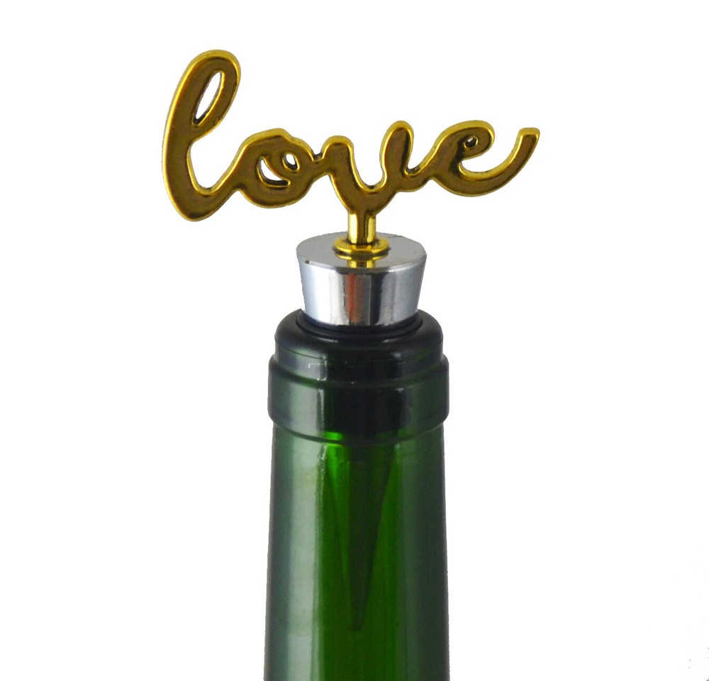 Gold Corkscrew and Wine Bottle Stopper Gift Set - Love