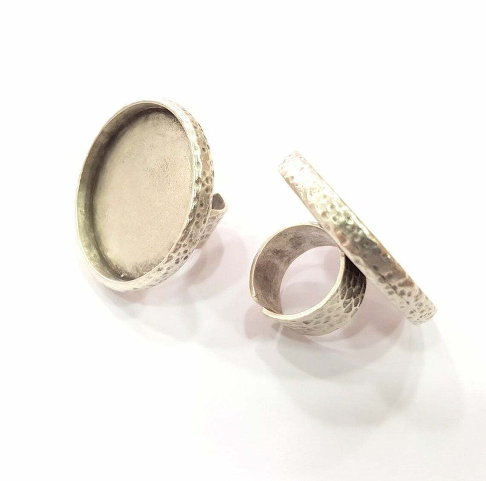 Ring Blank Setting Hammered Base Bezel inlay Ring Backs Glass (35mm) G16044