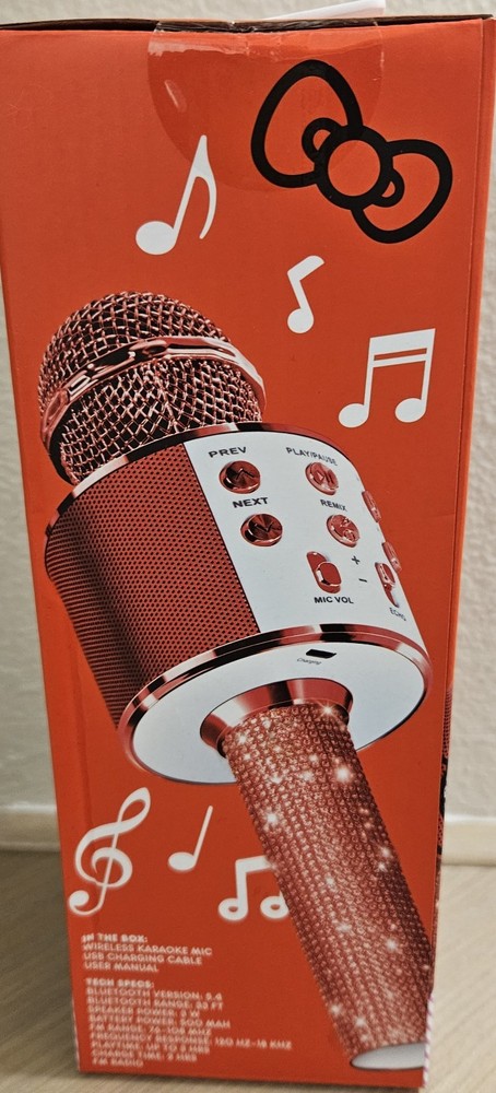 Hello Kitty Bluetooth Karaoke Microphone & Wireless Speaker USB Charging Red NIB