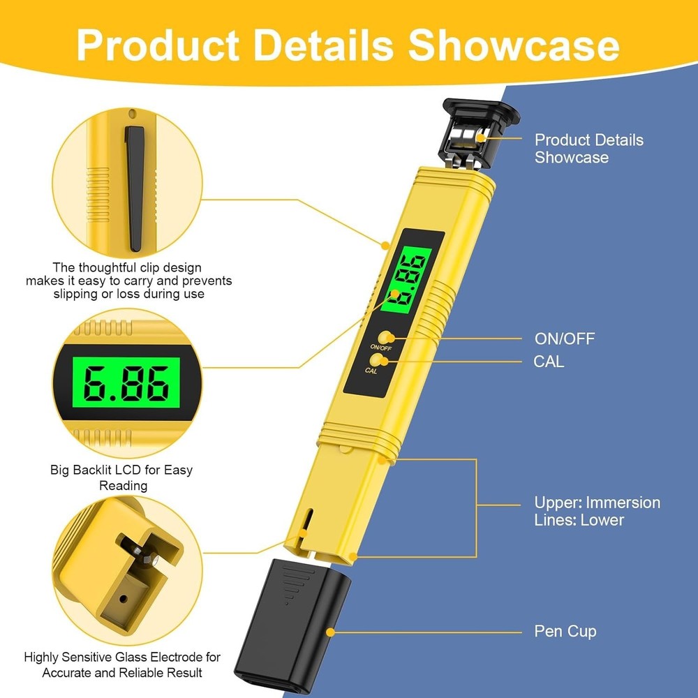 2025 pH Meter with Certification - Perfect for Hydroponics, Pools & More