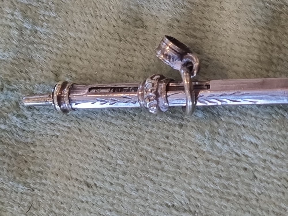Antique Solid Silver Propelling Pencil With Orange stone , Fob , Chatelaine