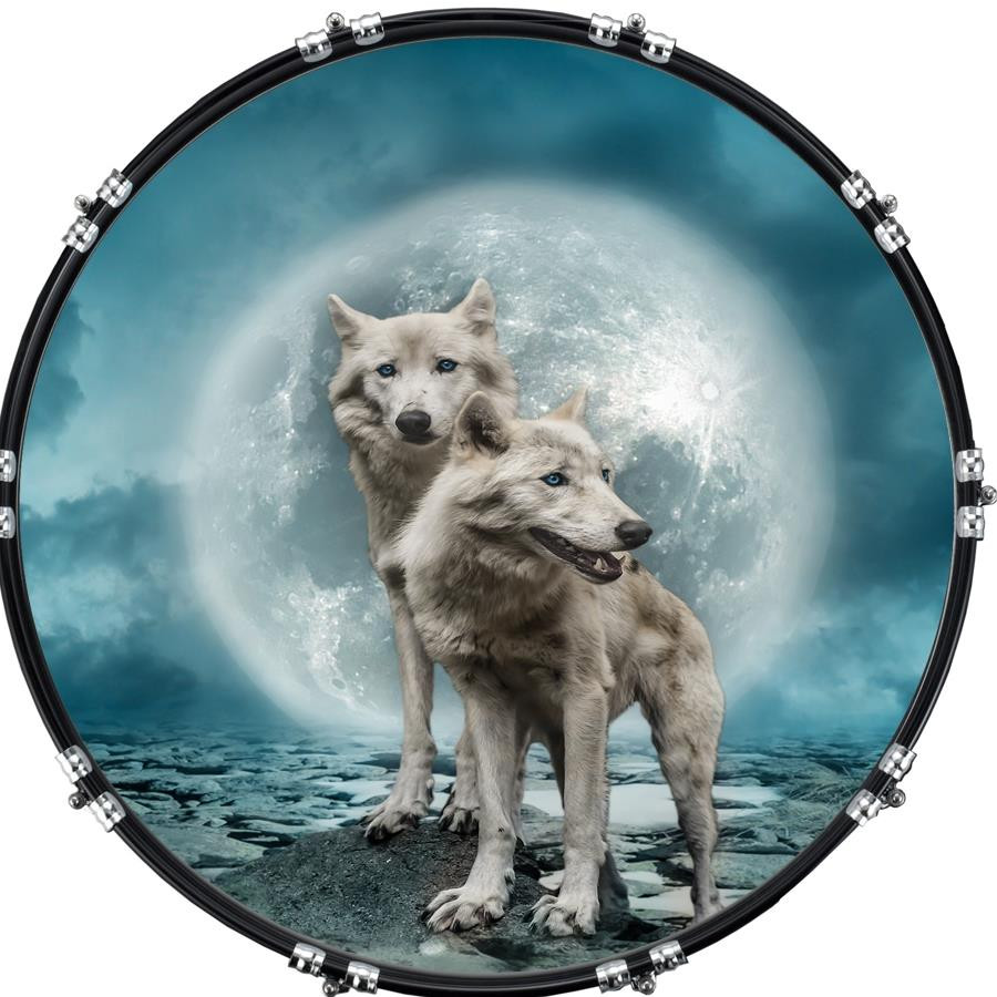 20" Custom Bass Kick Drum Front Head Graphic Graphical Daylight Wolves