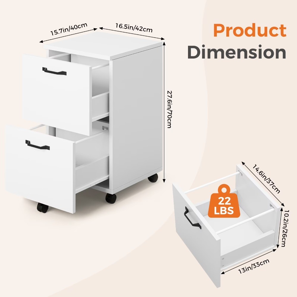 2-Drawer Rolling File Cabinet with Lockable Wheels, Printer Stand