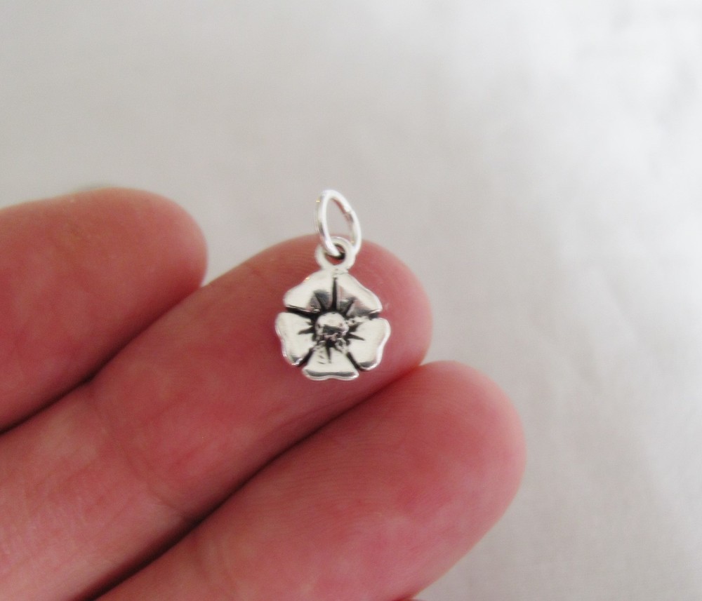 Very small Sterling Silver Poppy flower mini tiny charm