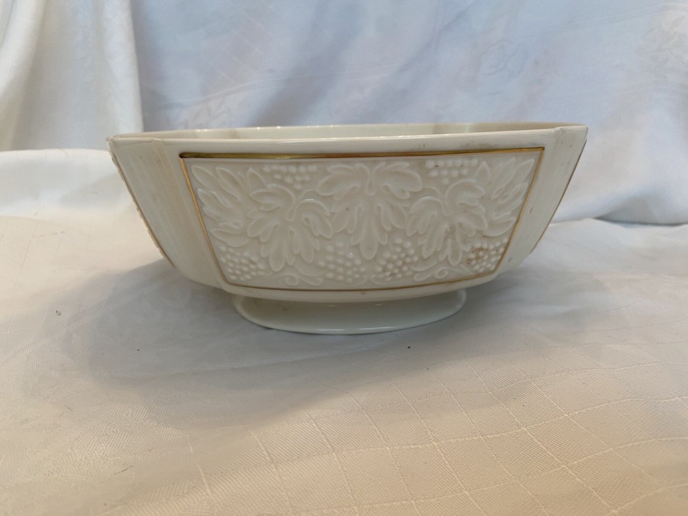 Vintage LENOX BORDEAUX Footed Bowl Raised Pattern Gold Trim
