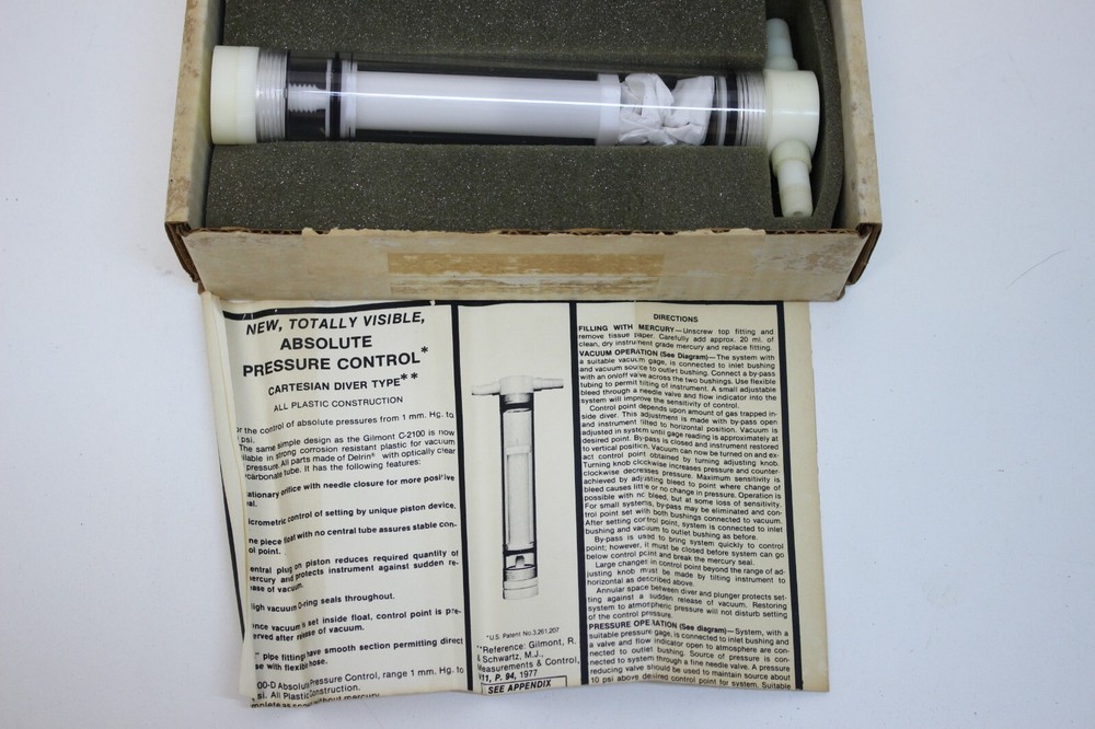 Gilmont Instruments Cartesian Diver Absolute Pressure Control NOS