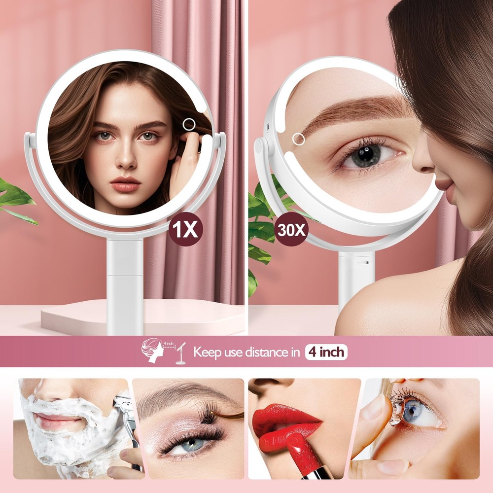 Makeup Mirror with Lights, 30X Magnifying & Height Adjustable, Lighted Magnif...