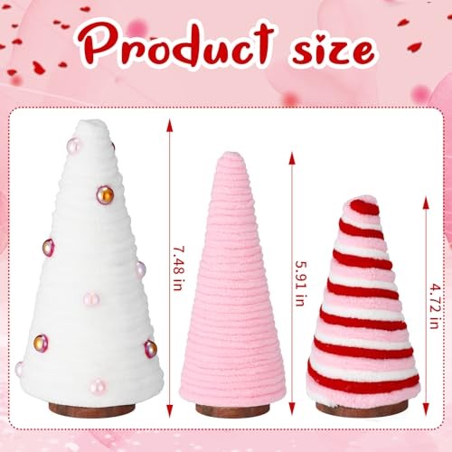 3 Pcs Valentine Day Tree Table Decorations Yarn Wrapped Mini Trees Pink White