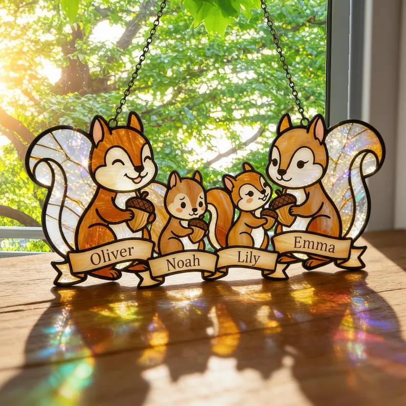 Personalized Squirrel Family Acrylic Suncatcher Gift